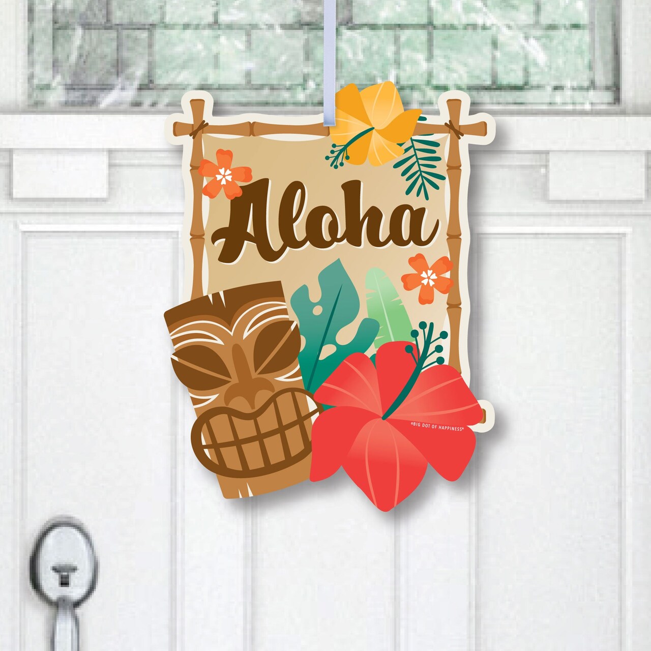 Big Dot of Happiness Tropical Luau - Hanging Porch Hawaiian Beach Party Outdoor Decorations - Front Door Decor - 1 Piece Sign